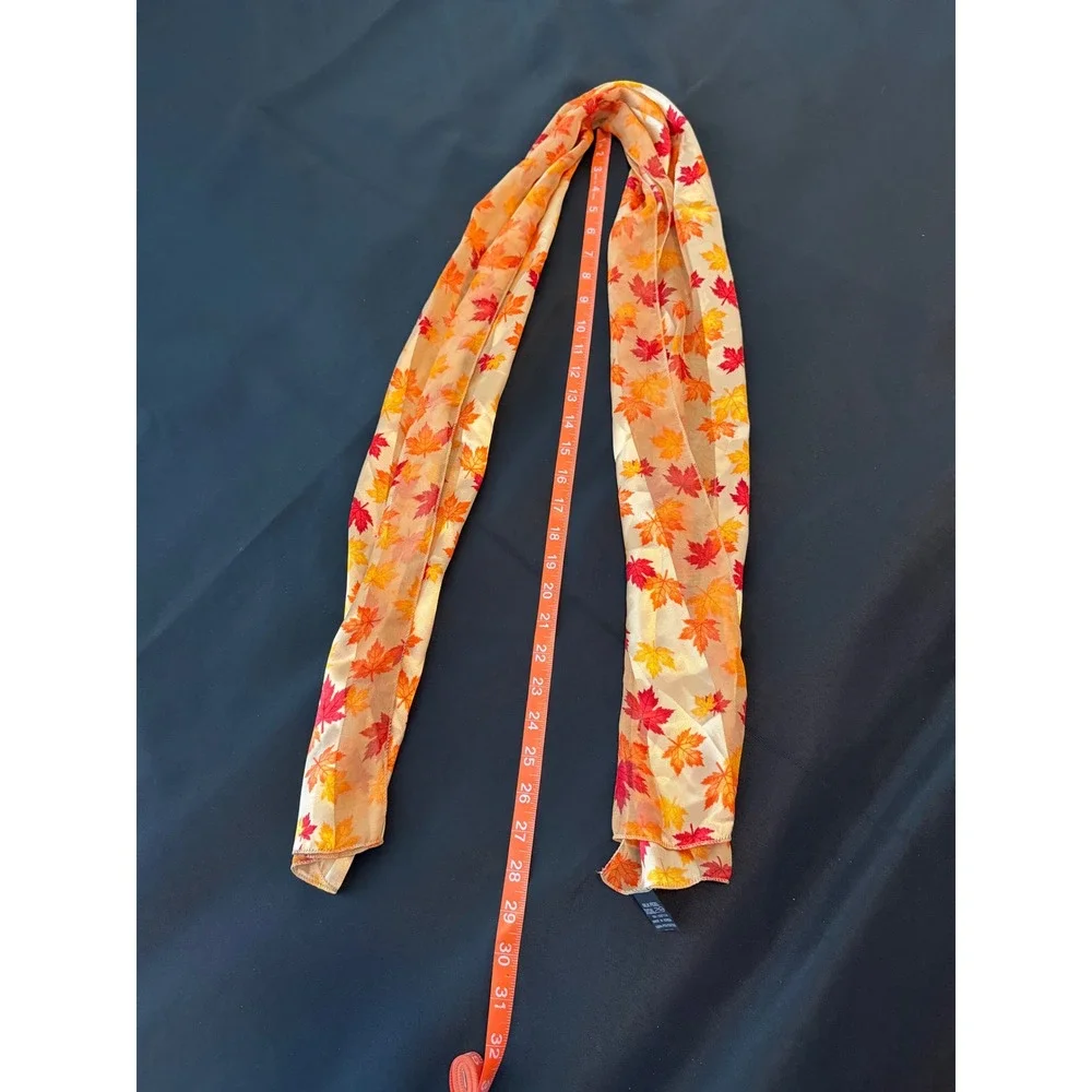 Autumn Maple Leaf Print Oblong Scarf Orange Red Yellow Silk Feel Fall Accessory